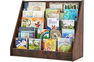 Costzon 5-Tier Kids Bookshelf, Wooden Children Bookcase, Toddler Book Rack, Magazine Storage & Display Shelf, Book Shelf for Kids Room, Living Room, Nursery, Classroom (Brown)