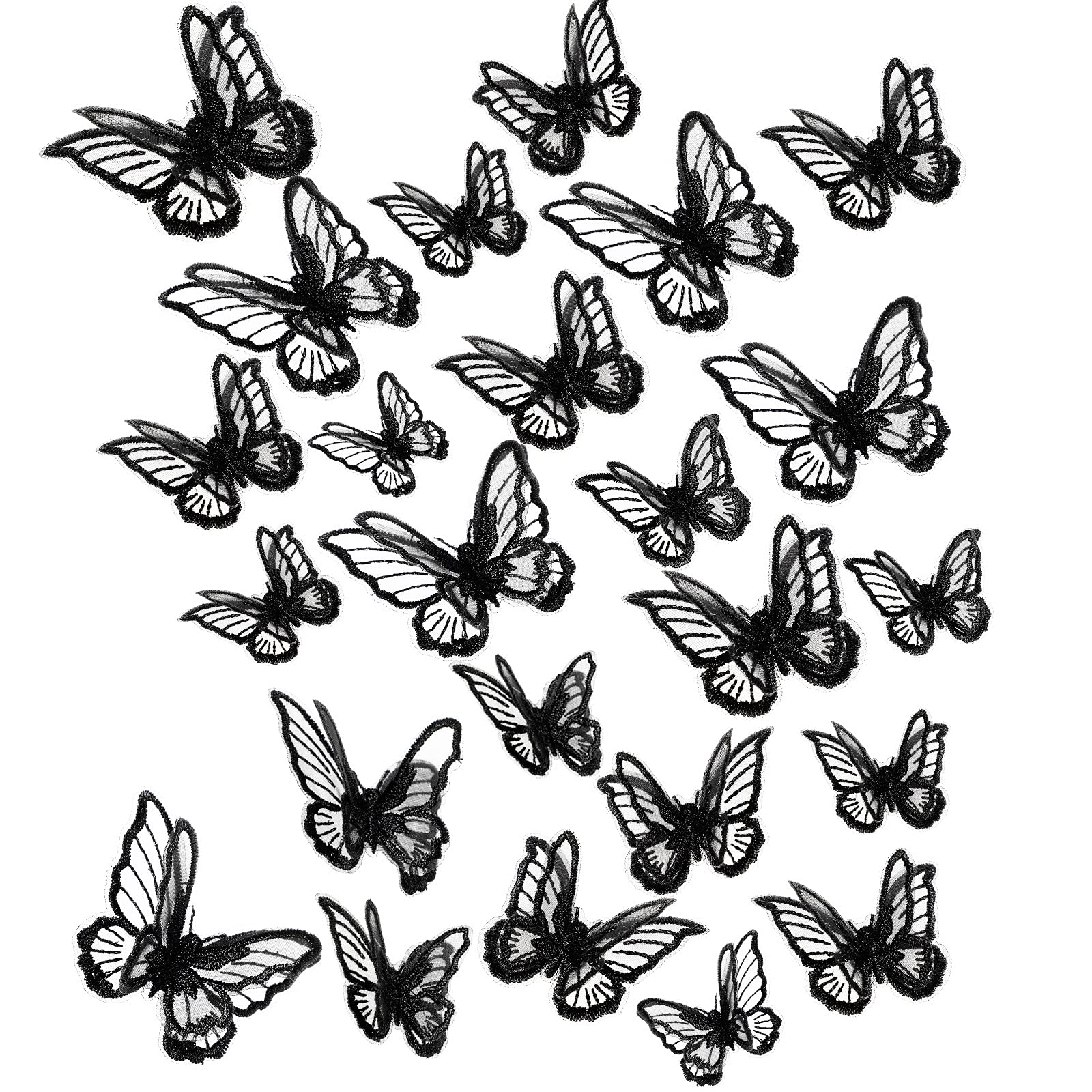 20 Pieces 2 Sizes Butterfly Patches Butterfly Lace Applique Embroidery Double Layers Organza Patches Applique for Wedding Bridal Dress Sewing Craft DIY Clothes Hair(Black)