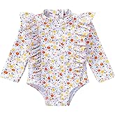 YOUNGER TREE Baby Swimsuit Girl Long Sleeve Ruffle Zipper Rash Guard Infant One Piece Swimwear Toddler Bathing Suit Girl