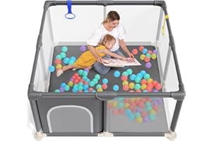 Dripex Baby Playpen, 47×47 Inch Small Playpen for Babies, Enhanced Safety Baby Play Yard for Indoor & Outdoor, Infant Play Pen with Soft Breathable Visible Mesh, Anti-Fall Design & Easy Setup, Grey