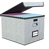WEIANG Portable File Organizer Box, File Storage Box with Lid, Collapsible Linen Hanging Filing Storage Boxes with Plastic Sl