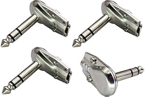 AAOTOKK Right Angle 6.35MM Adapter Golden Plated 90 Degree 3 Pole 6.35mm 1/4 Inch Stereo TRS Male Flat Pancake Style Plugs Connectors for Speaker,Patch Cable,Guitar(4 Pack/3 Pole)
