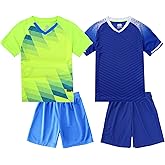 Hiheart Boys 2 Pack Soccer Jersey and Shorts Futsal Knit Set Football Training Uniform