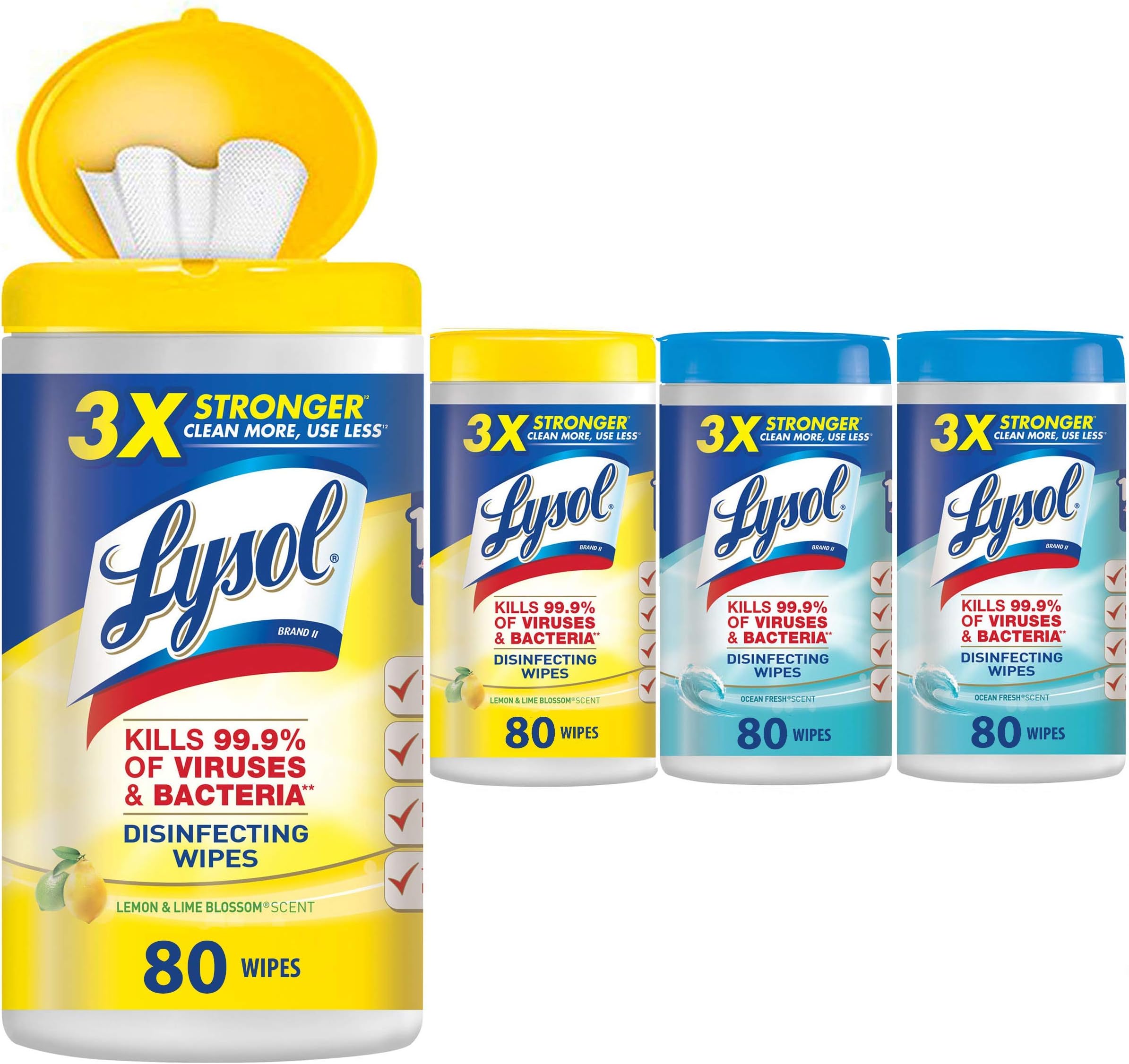 Lysol Disinfecting Wipes, Lemon & Lime Blossom, 320ct,Packaging May Vary (Pack of 4), 4X80
