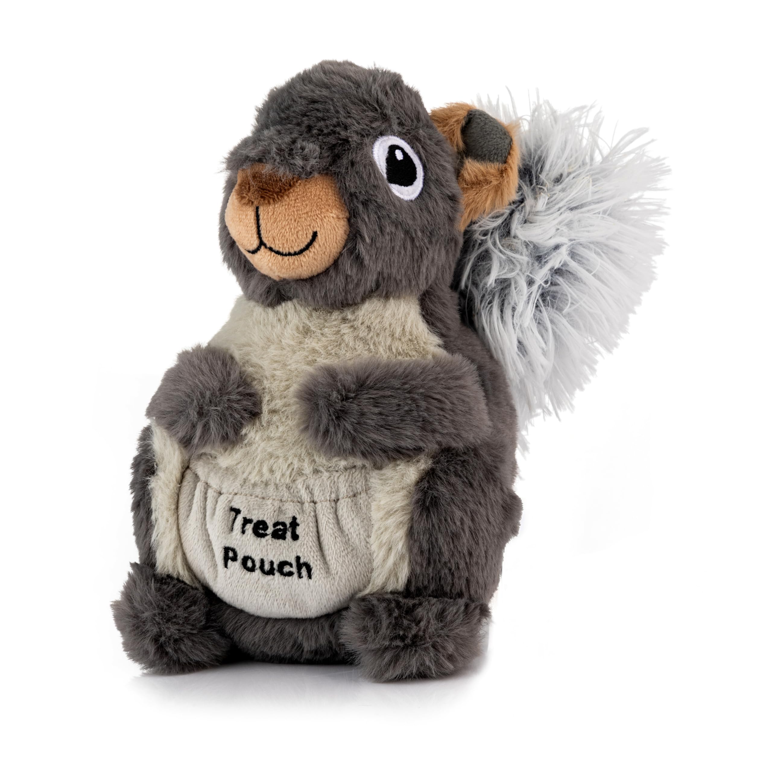 Pet London Nosework Squirrel Plush Dog Toy with rope inside tail and oversized Squeaker
