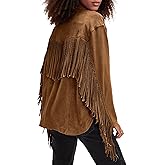 Locachy Women's Faux Suede Fringe Jacket Vintage Western Cowgirl Tassel Jackets Country Concert Outfits