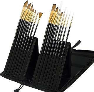 Mont Marte Premium Künstlerpinsel Set in edler Pinseltasche - 15 Stück - Hochwertige Verarbeitung - Ideal für Wasserfarben, Acrylfarben, Ölfarben - Pinsel perfekt geeignet für Anfänger und Profis
