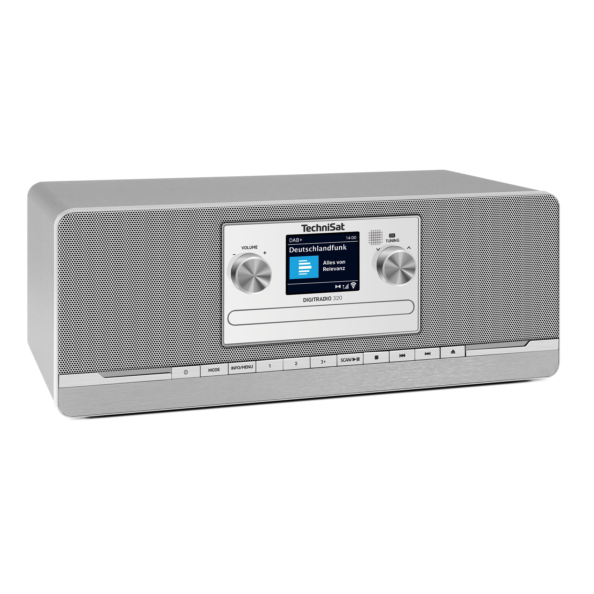 TechniSat DIGITRADIO 320 – Stereo Digitalradio (Kompaktanlage mit DAB+ & UKW, CD-Player, Bluetooth, USB, 2×5W RMS, TFT-Farbdisplay, Favoritenspeicher, Wecker, Sleeptimer, Fernbedienung) Silber