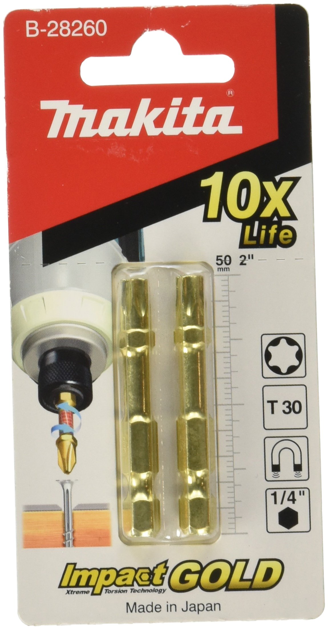 Makita B-28260 Impact Gold Torsion Bits, 50mm
