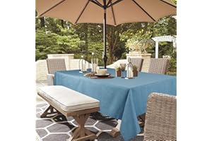 youngseahome Outdoor Tablecloth Wrinkle-Free Stain Resistant Waterproof Polyester Fabric Table Cover with Zipper Umbrella Hole for Picnic/Party/Dinner/Patio Garden(60×84inch,Zippered,Water Blue)