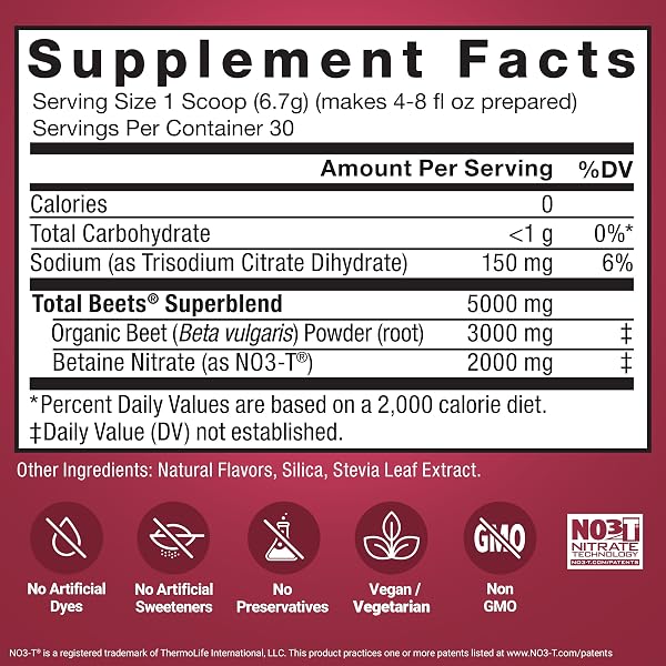 FORCE FACTOR TOTAL BEETS DELICIOUS SUPERFOOD POWDER WITH NITRATES TO SUPPORT HEALTHY BLOOD PRESSURE, CIRCULATION, BLOOD FLOW, NITRIC OXIDE, ENERGY, STAMINA & CARDIOVASCULAR HEART HEALTH, 30 SERVINGS