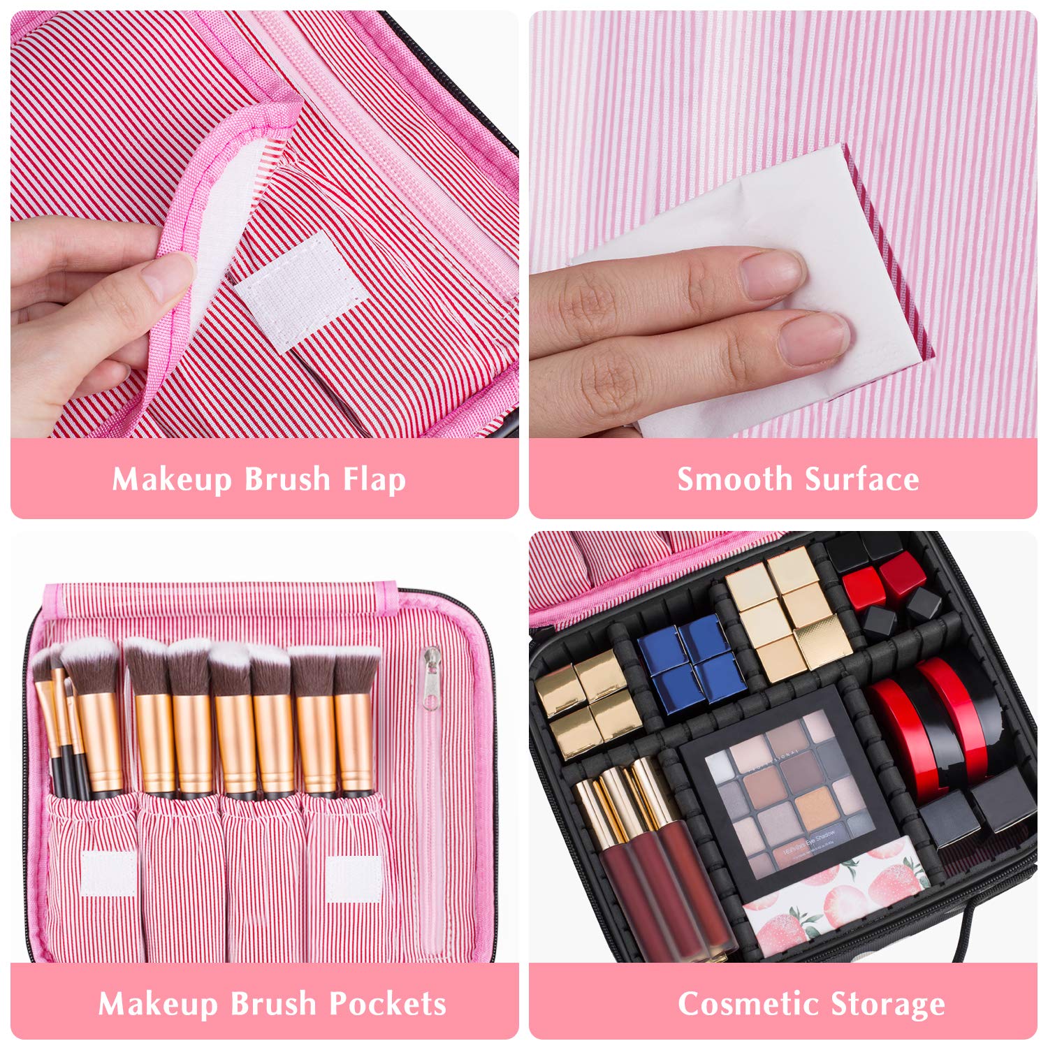 Kootek Travel Makeup Bag Portable Cosmetic Organizer Train Case with Adjustable Dividers for Cosmetics Makeup Brushes Toiletry Jewelry Digital Accessories : Beauty