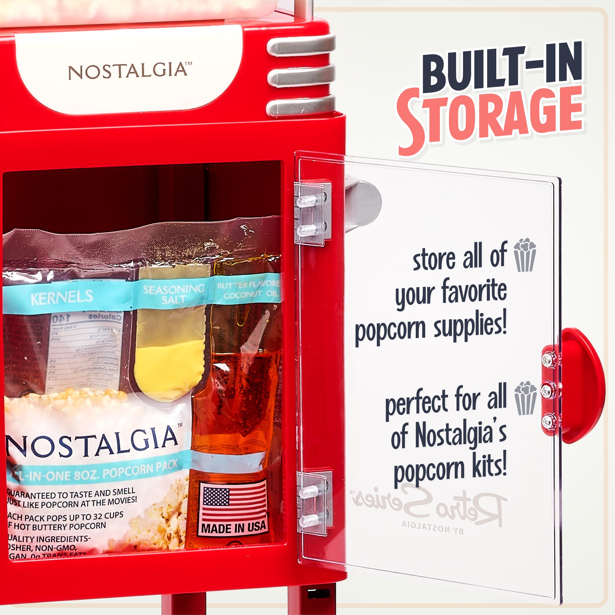 Nostalgia Popcorn Maker Machine - Professional Cart With 2.5 Oz Kettle Makes Up to 10 Cups - Vintage Popcorn Machine Movie Theater Style - Retro Red