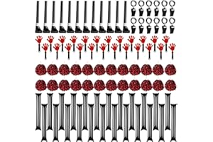 Yunsailing 96 Pcs Noisemakers Include 24 Hand Clappers 24 Cheerleading Pom Poms with Handle 24 Thunder Sticks Cheer Sticks 12 Plastic Whistles with Lanyards 12 Squawker Horns for Sport (Dark Red)