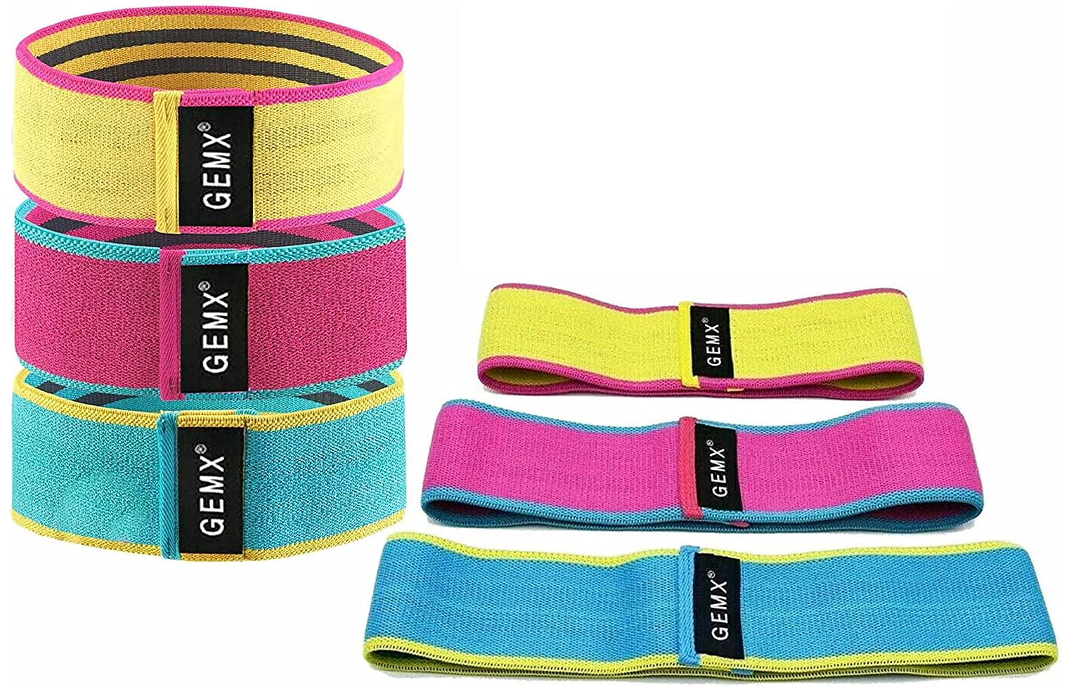GMEX Fabric Resistance Bands | Skin-Friendly Resistance Bands | Exercise Loop Bands with 3 Resistance Levels for Legs, Glutes and Arms | Fitness Bands for Home, Gym and Yoga | Training band [Set of 3]