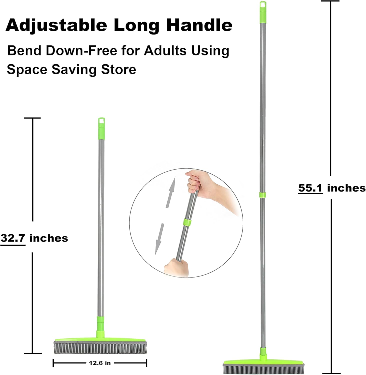 LandHope Push Broom Long Handle Rubber Bristles Sweeper Squeegee Edge 54 inches Non Scratch Bristle Broom for Pet Cat Dog Hair Carpet Hardwood Tile Windows Clean Water Resistant (Telescopic): Home & Kitchen