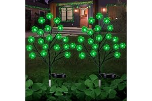 SAKAYO 2 Pack Solar Outdoor Lights, St. Patrick’s Day Decorations Irish Lucky Green Shamrock Lights, 2 Modes Saint Patrick’s Day Shamrock Decorations Solar Lights Outdoor Waterproof for Garden Yard Decor