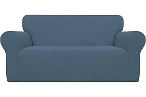 Easy-Going Stretch Loveseat Slipcover 1-Piece Sofa Cover Furniture Protector Couch Soft with Elastic Bottom for Kids Polyester Spandex Jacquard Fabric Small Checks (Loveseat, Bluestone)