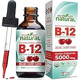 Why Not Natural Organic Vitamin B12 Liquid - Sublingual Extra Strength 60 x 5000 mcg Methylcobalamin Drops, Vegan, Maximize Absorption and Energy