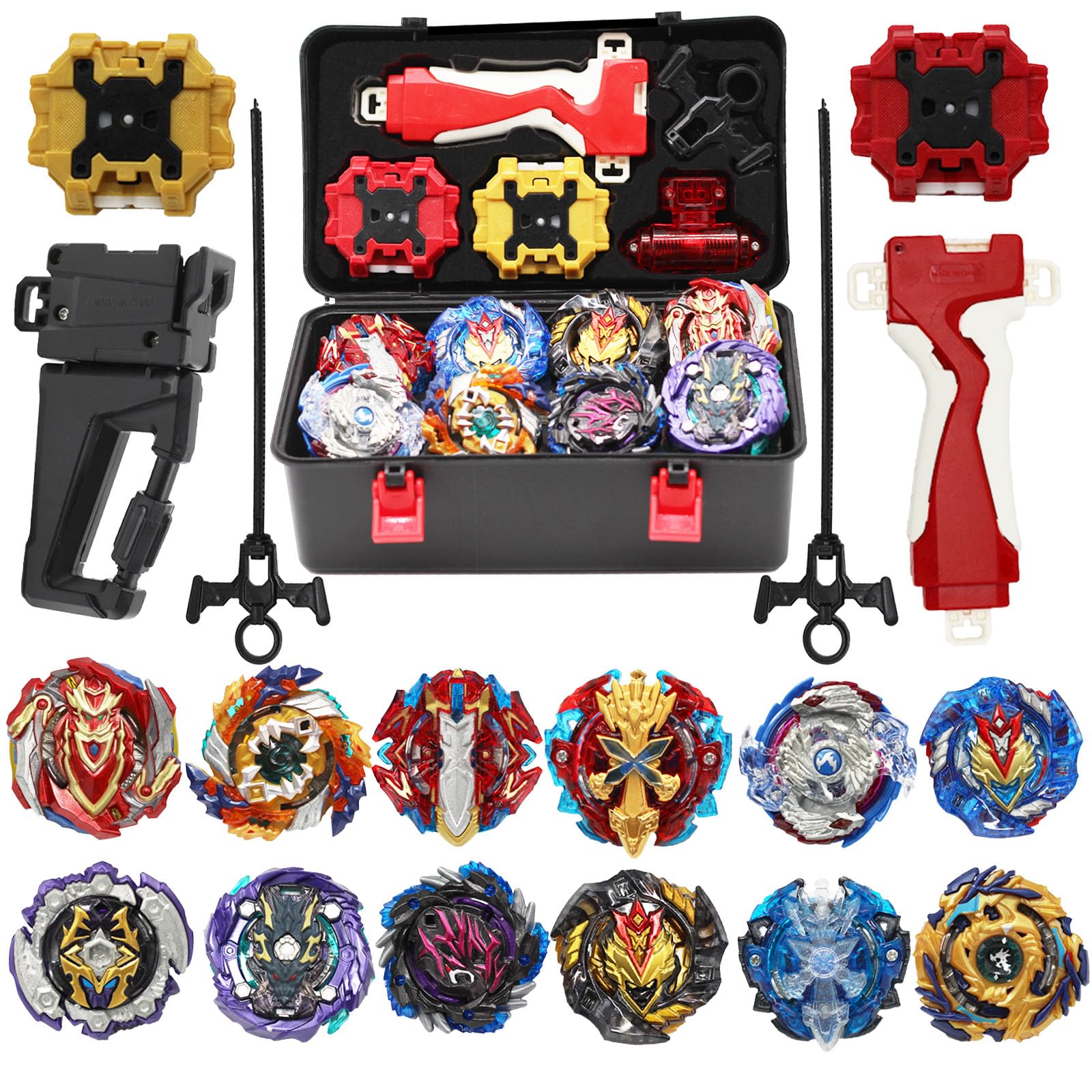 BeyGyro 12in1 Spinning Top,Two sets of Two-Way Gyro Launchers,Gyro Portable Storage Box