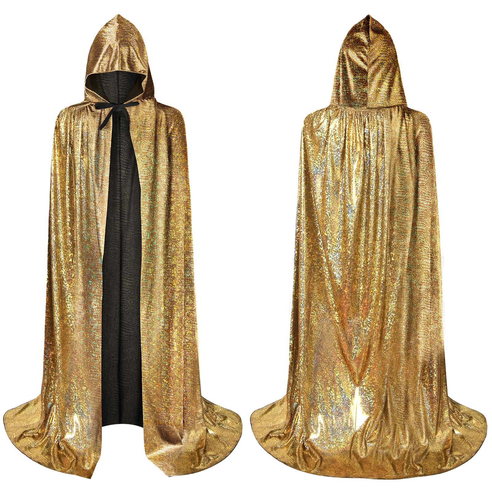 AYBUY Glitter Cape, Full Length Bling Bling Hooded Cape, Shiny Long Cloak, Unisex Long Sparkly Halloween Cape, Adults Wizard Fairytale Fancy Dress Robe for Halloween Party Carnival Cosplay, 150CM โ image 1