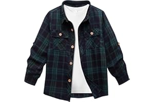 GEEK LIGHTING Boys Plaid Flannel Shirts Long Sleeve Casual Button Down Shirts Collared Fall Clothes