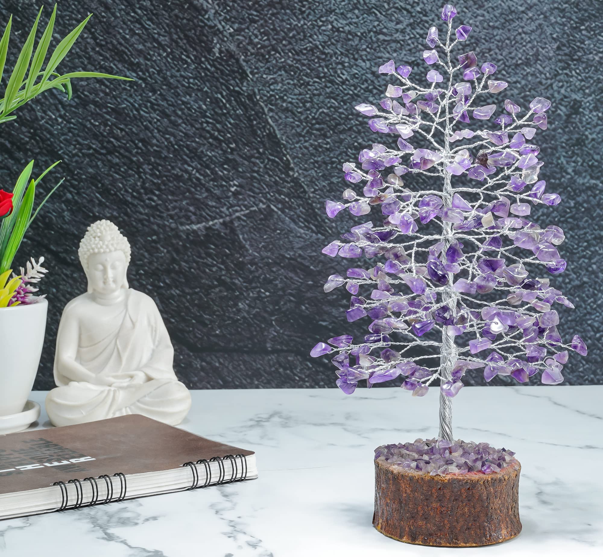 Cartbug Amethyst Gemstone Bonsai Money Gift Tree Crystal Cleansing Reiki Healing Feng Shui Prosperity Stones & Crystals Positive Energy Gem Figurines Good Luck Chakra Balancing 10 Inch Silver Wire