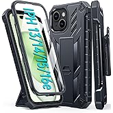 FNTCASE for iPhone 15 Phone Case: for iPhone 14 & 13 & 16e Case Military Shockproof Protective Rugged Cell Phone Cover with Kickstand & Belt-Clip Holster, Heavy Duty Hard Cases 5G - 6.1 Inch Black