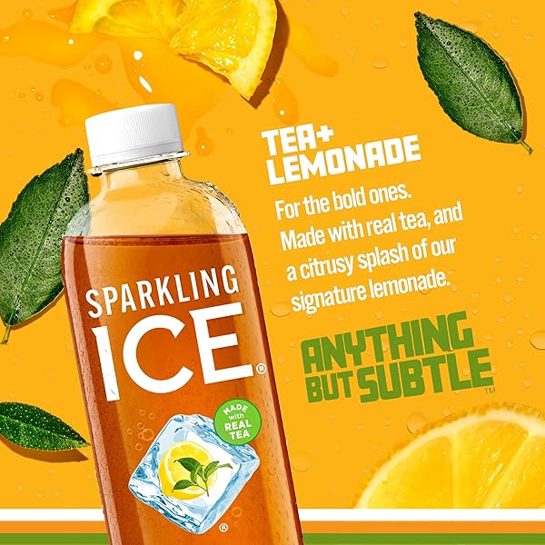 SPARKLING ICE TEA + LEMONADE SPARKLING WATER, ZERO SUGAR FLAVORED WATER, WITH VITAMINS AND ANTIOXIDANTS, LOW CALORIE BEVERAGE, 17 FL OZ BOTTLES (PACK OF 12)