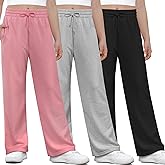 Aocku 3 Pack Girls Sweatpants Athletic Wide Leg Drawstring Joggers Pants Girls Kids Sweatpants Open Bottom Pants