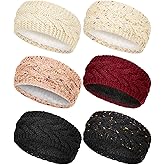WILLBOND 6 Pack Women Winter Headbands Ear Warmer Fuzzy Fleece Lined Bulk Knit Thick Warm Crochet Ear Muffs Headband Gifts, 6 Colors