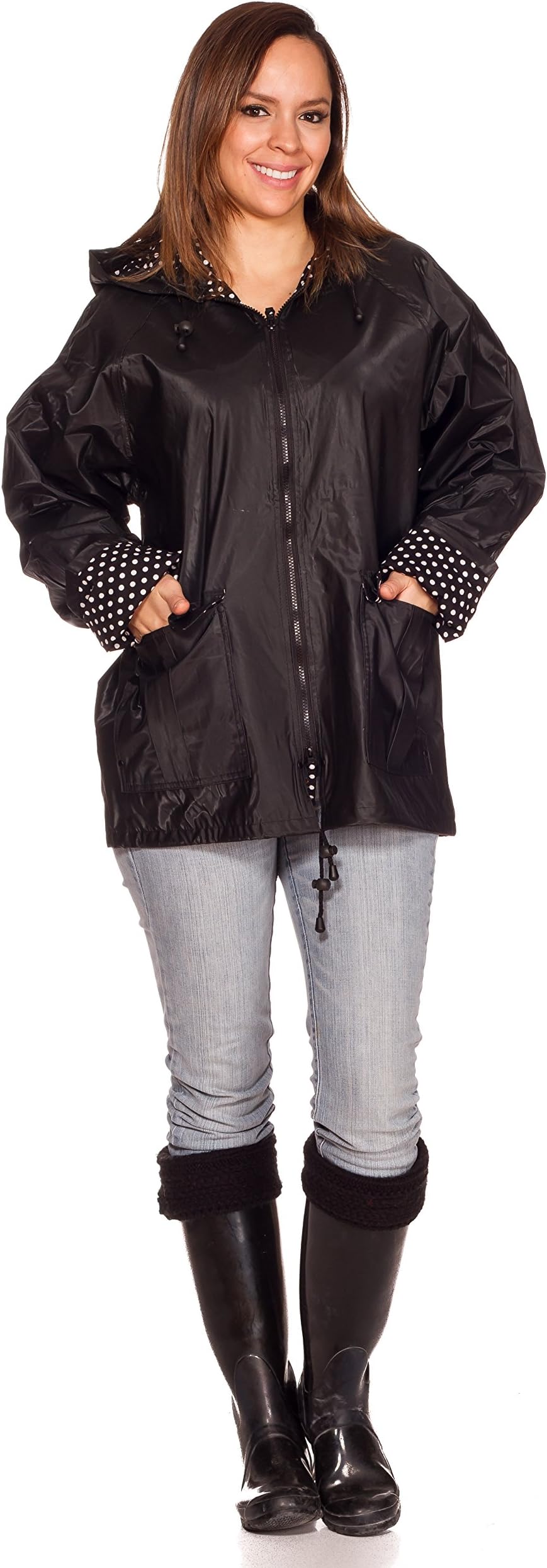 Rain Slicks Women's Classic Look Raincoat Hooded Plaid Lined Waterproof Jacket