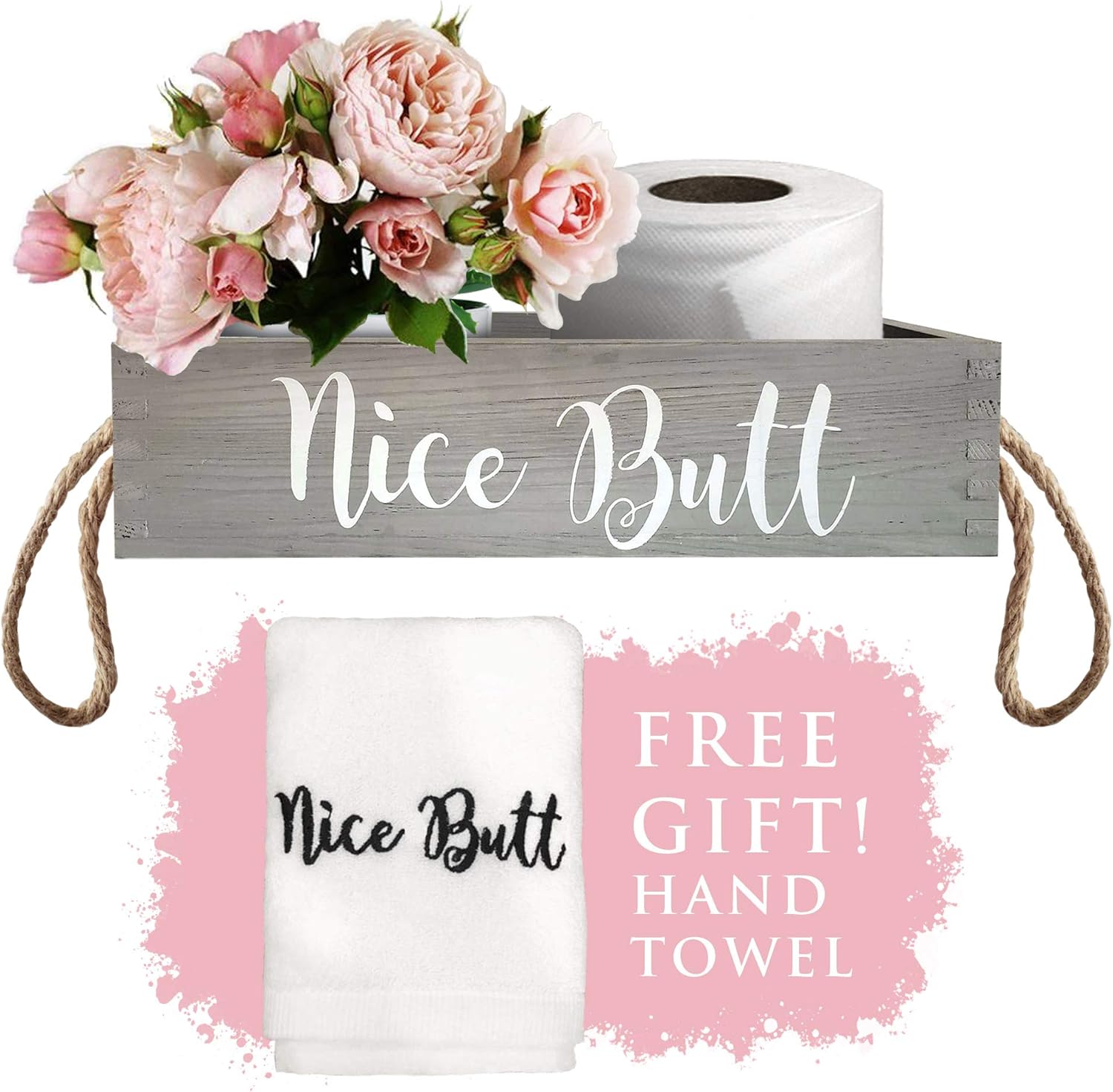 Nice Butt Bathroom Decor Box w/ Free Hand Towels | Nice Butt | Nice Butt Bathroom Decor | Bathroom Decorations | Funny Bathroom Decor | Bathroom Box | Funny Bathroom Signs | Toilet Box |