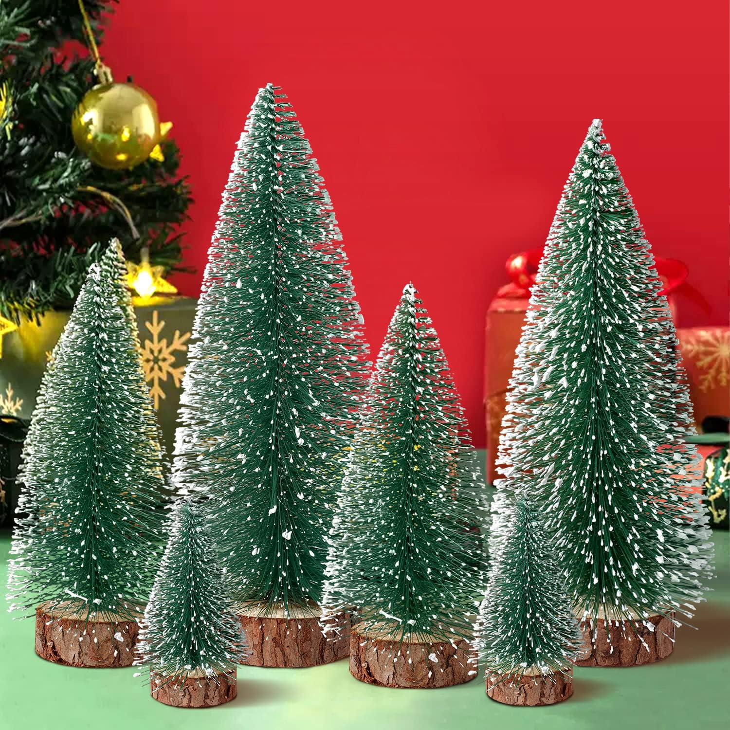 Trees - hatisan 6pcs Mini Christmas Trees Decorations - Small Bottle Brush Trees, Artificial Tabletop Christmas Tree for Indoor Outdoor Home Room Party