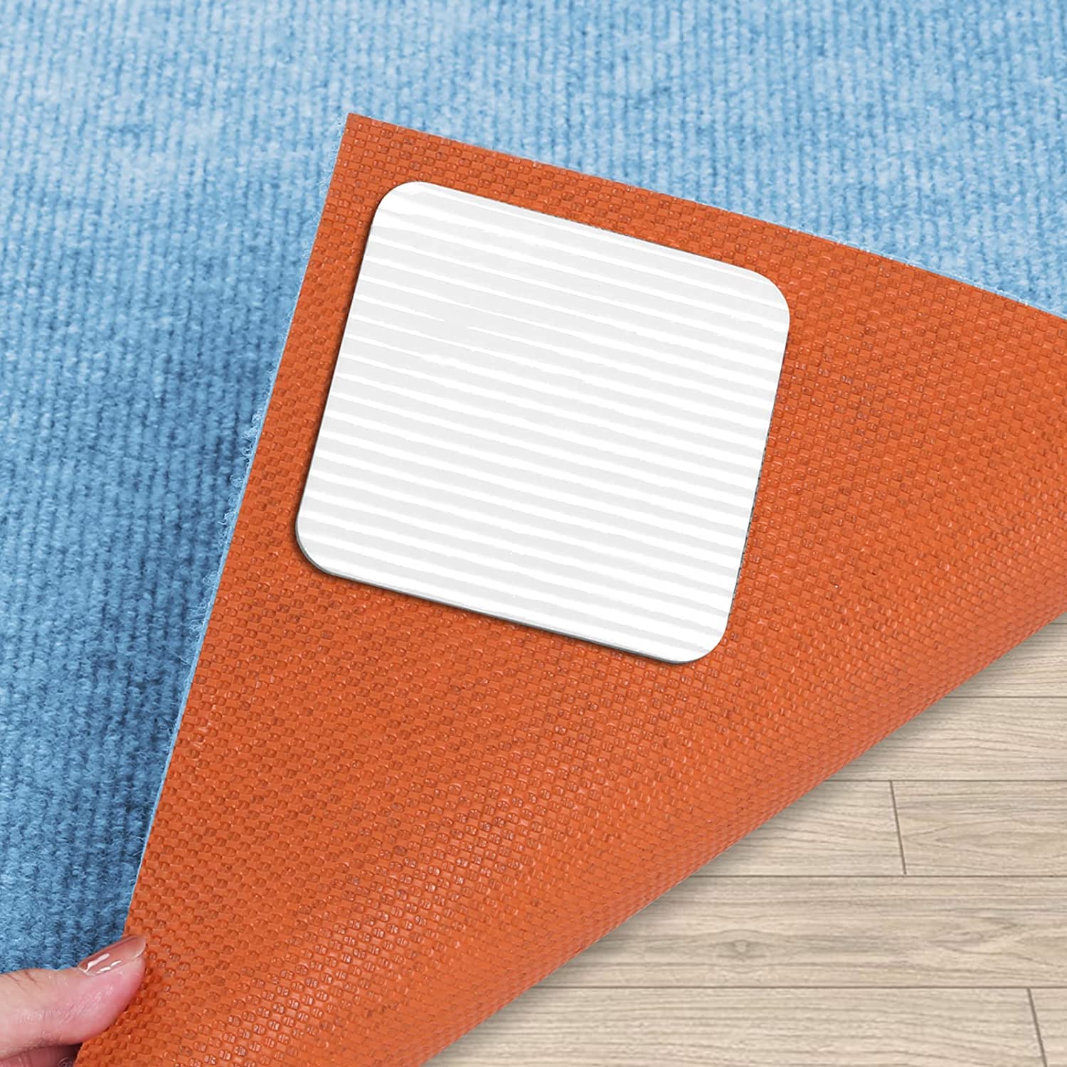 Norhogo Rug Pads Grippers, 4 PCS Non Slip Washable Grippers for Rug, Easy Installation to Protect Floor, Easily Peel Off, for Wooden floors, Hard floors, Tiled, Carpet Corners (White)