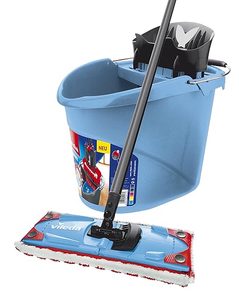 Vileda Ultramat 2in1 Komplett Set, Bodenwischer und Eimer mit PowerPresse, blau