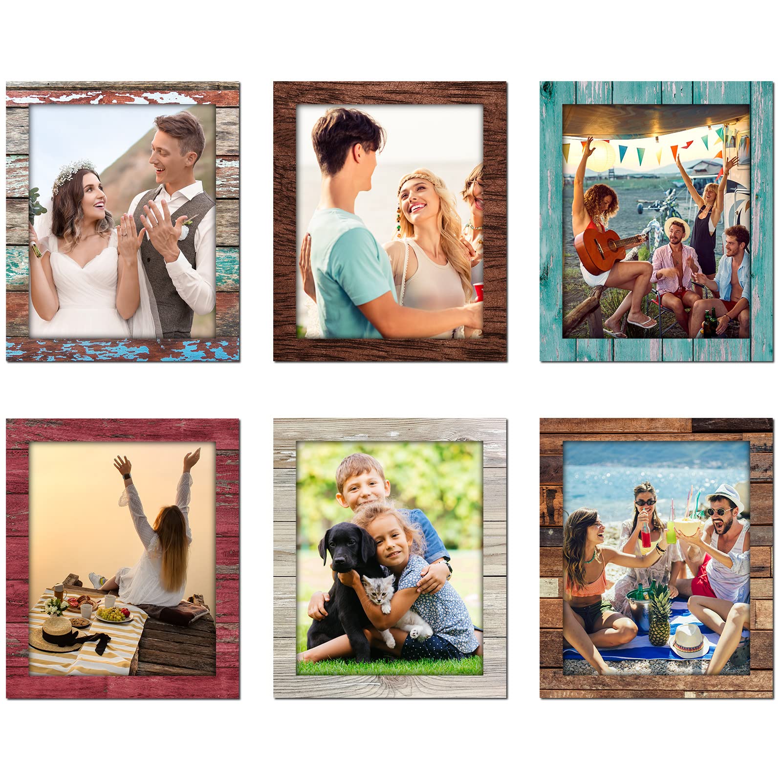 Photo 1 of Tatuo 6 Pack 5x7 Magnetic Picture Frames Rustic Distressed Farmhouse Wood Pattern Fridge Picture Frame Magnets for Christmas Refrigerator Locker Home Classroom Office