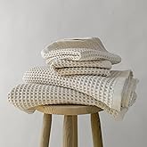 Püskül - Luxury Waffle Towel Set for Bathroom 4 Pieces Natural Raw, Premium Quality Organic 100% Turkish Cotton 2 Hand and 2 Bath Towels, Quick Dry Thin Waffle Towels, Made in Turkiye (Natural Beige)