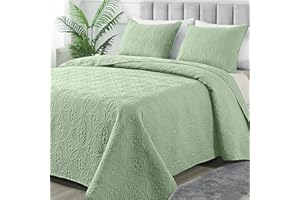SameBed Quilt Set Full/Queen Size with Pillow Shams, Quilted Bedspread for All Season, Classic Coin Pattern Quilt 3 Piece Includes 1 Quilt and 2 Shams Sage Green