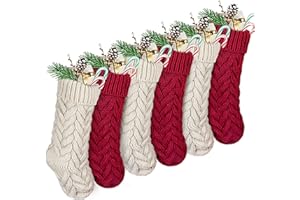 LimBridge Christmas Stockings, 6 Pack 15 inches Cable Knit Knitted Xmas Rustic Personalized Stocking Decorations for Family Holiday Season Decor, Cream Burgundy