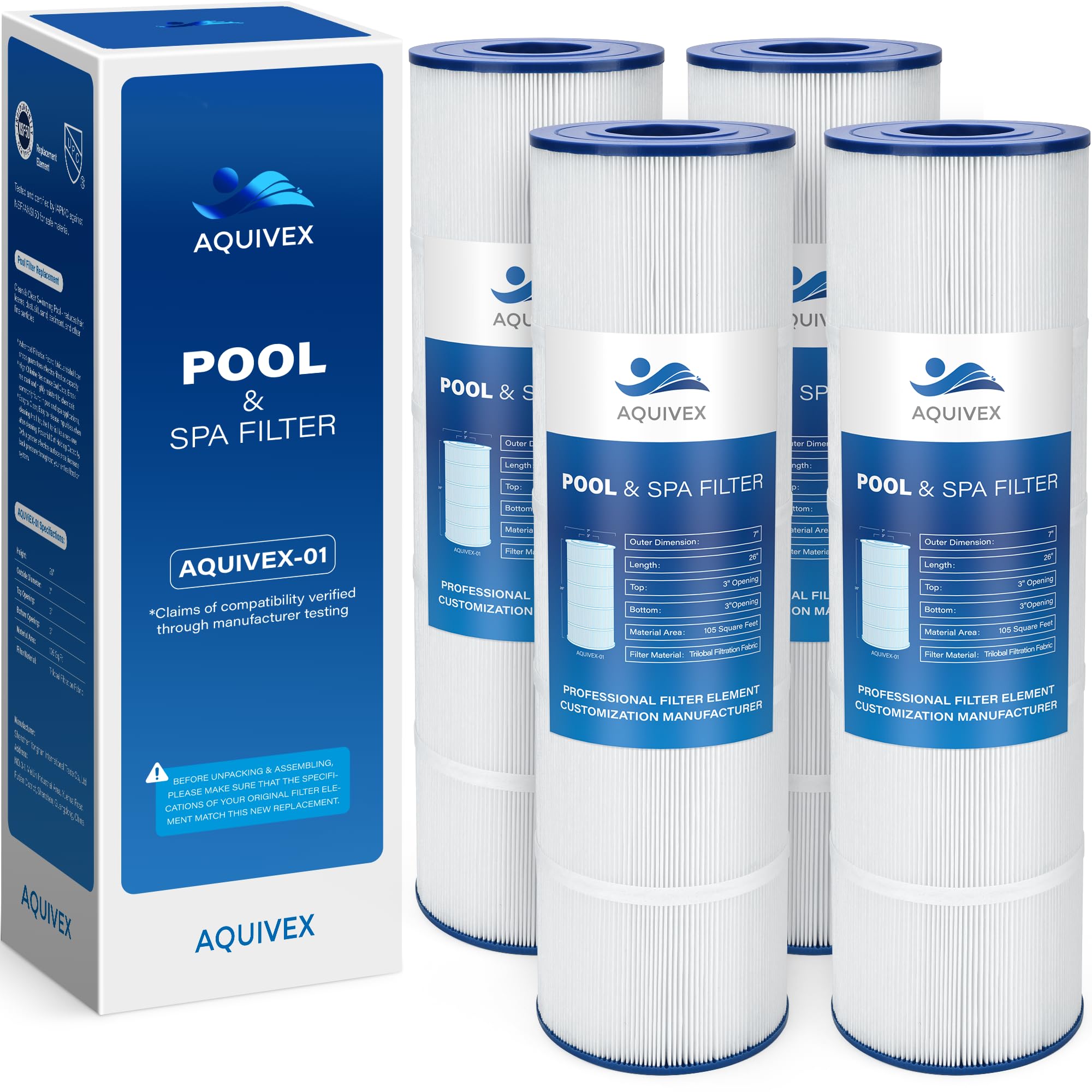 Photo 1 of AQUIVEX CCP420 Pool Filter Cartridges, Compatible with Pentair Clean and Clear Plus 420 in Model NO 160301 & EC-160301, Replacement for Pleatco PCC105, PCC105-PAK4, Pentair 178584, R173576, 179135