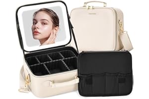 ZhenGuiRu Makeup Bag with LED Mirror, Portable Makeup Artist Organizer Case with Lighted Mirror, Travel Makeup Bag for Cosmetic Brush Holder Storage, Black Makeup Case for Women Gift