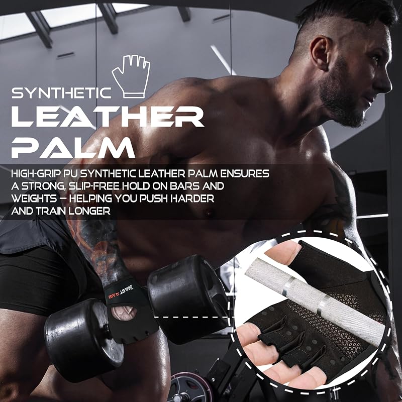 Fitness-Handschuhe, atmungsaktiv, für Männer und Frauen, Gewichtheben, Bodybuilding, Fitnessstudio, Training, rutschfest, Crossfit, Krafttraining, Radfahren (SCHWARZ, M)