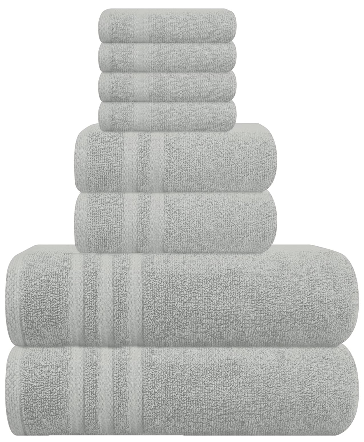 WovenWonder 8 Piece Bale Towel Set 100% Egyptian Cotton 2 Bath Towels, 2 Hand Towels, 4 Face Towels Super Soft Quick Absorbent Hotel Spa Bathroom Towels (Silver)