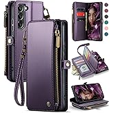 Defencase Compatible with Galaxy S21 FE 5G Case Wallet with RFID Blocking Card Holder for Women Men, PU Leather Magnetic Snap Flip Zipper Strap Phone Case Fit for Samsung Galaxy S21 FE 5G, Purple