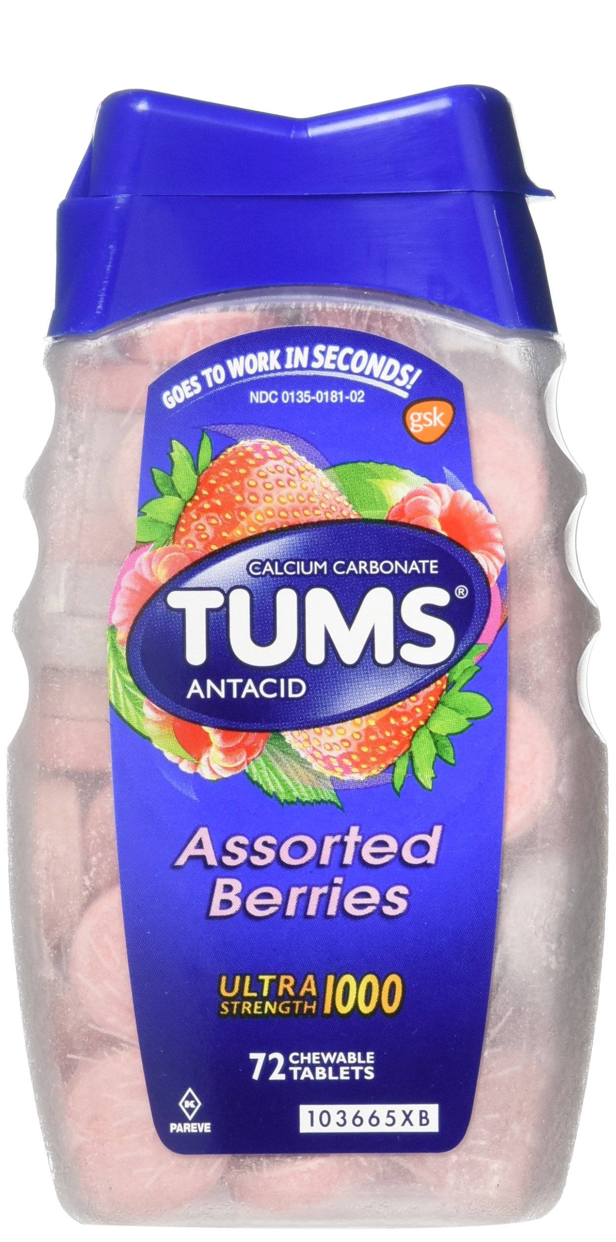 Tums Ultra Strength 1000 Antacid, Assorted Berries, 72 tablets ,acid