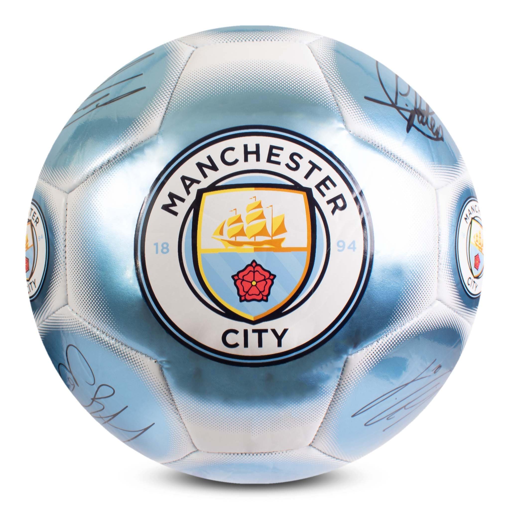 Hy-Pro Officially Licensed Classic Signature Football | Metallic, Size 5, Man City, Training, Match, Merchandise, Collectible For Kids and Adults, Blue/White