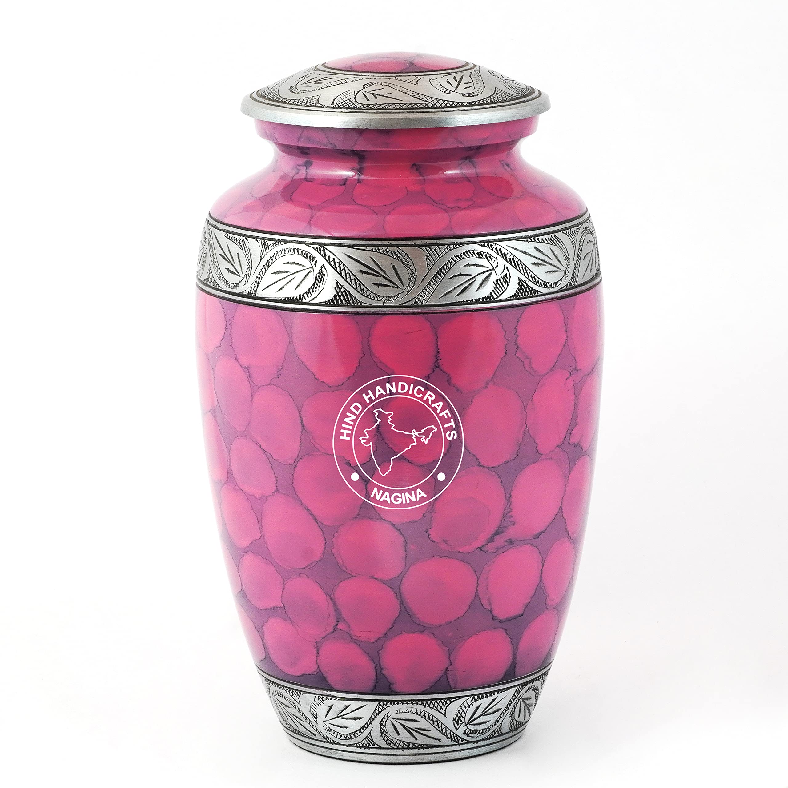 Floral Silver Engraved Cremation Urn for Human Ashes Adult - Handcrafted Funeral Memorial Ashes Urn - Large Columbarium Urn - Bag Included - 200 Cubic Inches (Pink)
