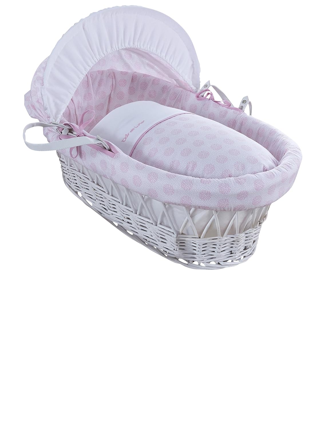 grey waffle white wicker moses basket and rocker