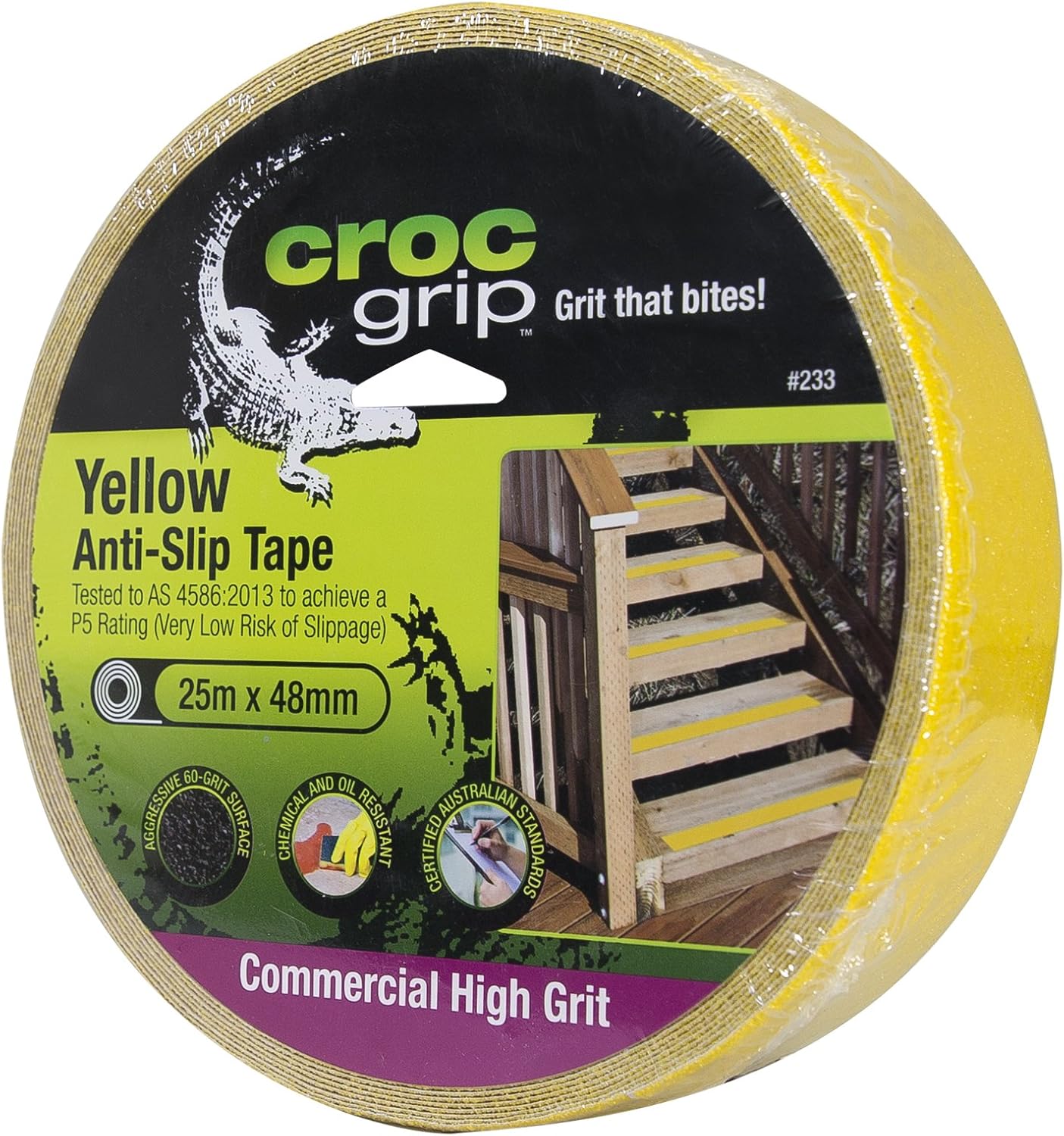 CROC Grip Commercial High Grit Yellow 48mm x 25m Anti-Slip Tape - CROC233, 48 mm x 25 m